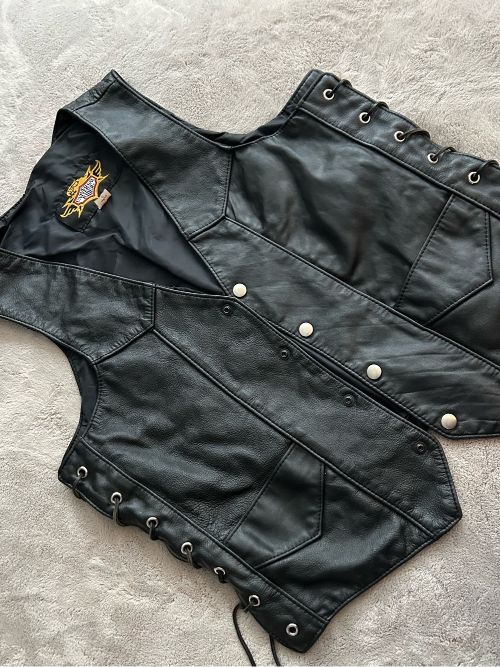 Black Faux Leather Motor Vest